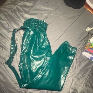 Green Faux Leather Pants